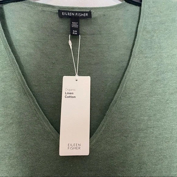 Eileen Fisher V Neck Tunic Sweater Green Nori M XL - Picture 4 of 11